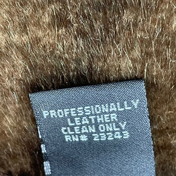 NEW YORK & CO PENNY LANE STYLE BROWN SUEDE LEATHER BUTTON DOWN FAUX FUR JACKET - Picture 13 of 14